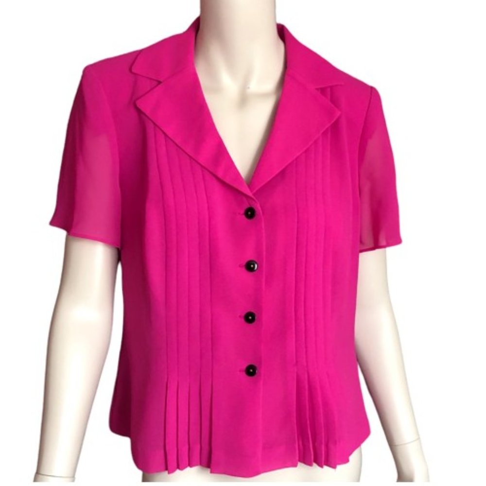 Danny and Nicole sheer dark pink blouse jacket shacket short sleeves Size 14